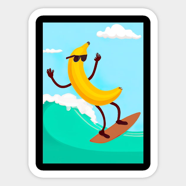 Surfing Bananna Sticker by maxcode